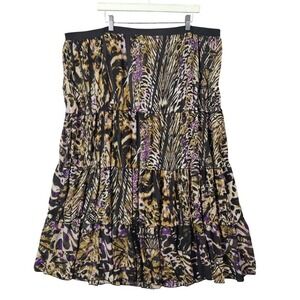 Lane Bryant Maxi Tiered Skirt Flowy Leopard Zebra Elastic‎ Pull-On Womens 26/28